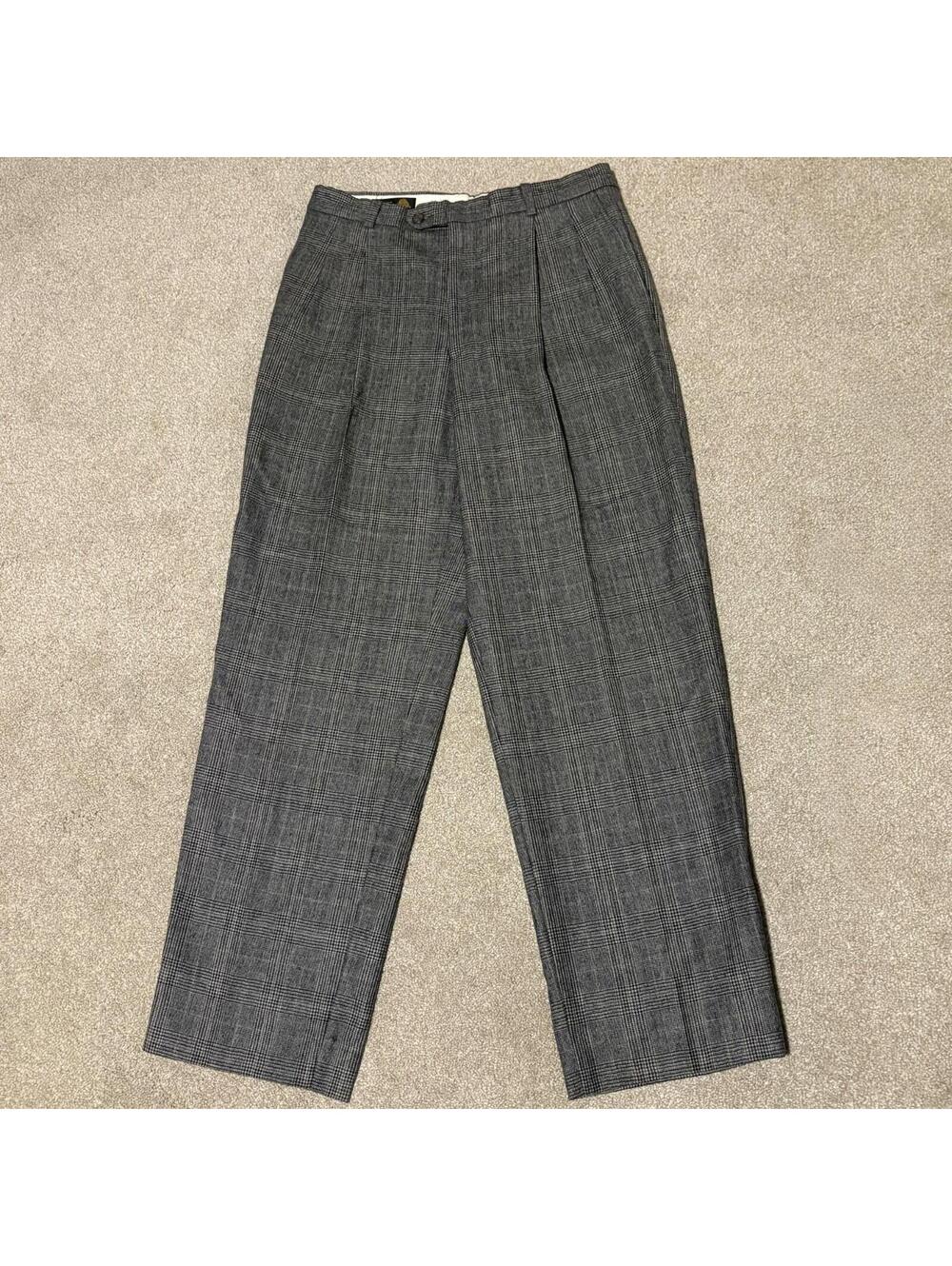 VTG Evan Picone Mens 100% Wool Pleated Slacks Dress Pants 30x31 Beige Gray Glen
